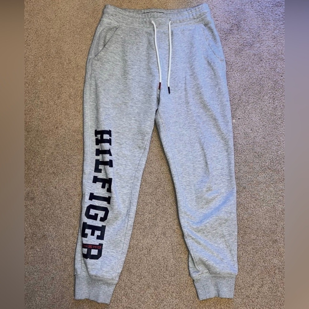 Tommy Hilfiger Denim Joggers Sporty XS Gray Excellent Logo Sweatpants Mens